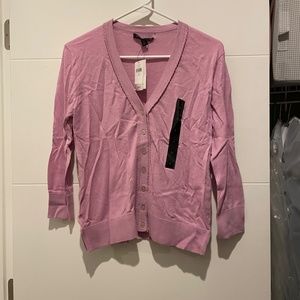 NWT BANANA REPUBLIC Ruffle V Neck Button Up Cardigan purple pink cotton modal S
